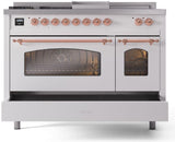 Nostalgie II 48 Inch Dual Fuel Liquid Propane Freestanding Range in White with Copper Trim