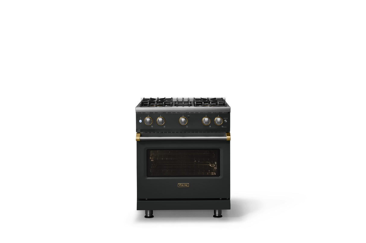 30"W. Sealed Burner Gas Range (Finish: Antique Bronze, Trim: Polished Chrome, Fuel: Propane)