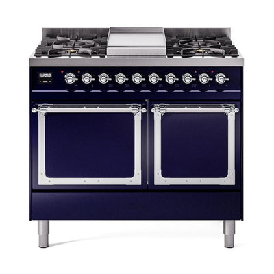 ILVE UND40FQNMPMBC Nostalgie II Noblesse 40 inch Dual Fuel Range (Natural Gas, Solid Door, Midnight Blue, Chrome)