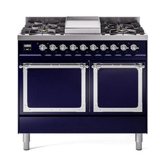 ILVE UND40FQNMPMBC Nostalgie II Noblesse 40 inch Dual Fuel Range (Natural Gas, Solid Door, Midnight Blue, Chrome)