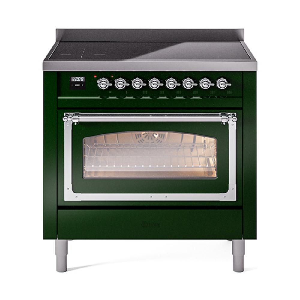 ILVE UNI366NMPEGC Nostalgie II Noblesse 36 inch Induction Range (Triple Glass Door, Emerald Green, Chrome)