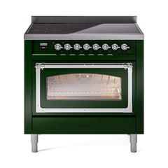 ILVE UNI366NMPEGC Nostalgie II Noblesse 36 inch Induction Range (Triple Glass Door, Emerald Green, Chrome)