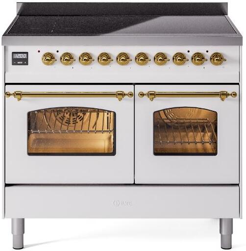 Nostalgie II 40 Inch Electric Freestanding Range in White with Brass Trim