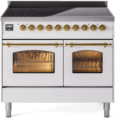 Nostalgie II 40 Inch Electric Freestanding Range in White with Brass Trim