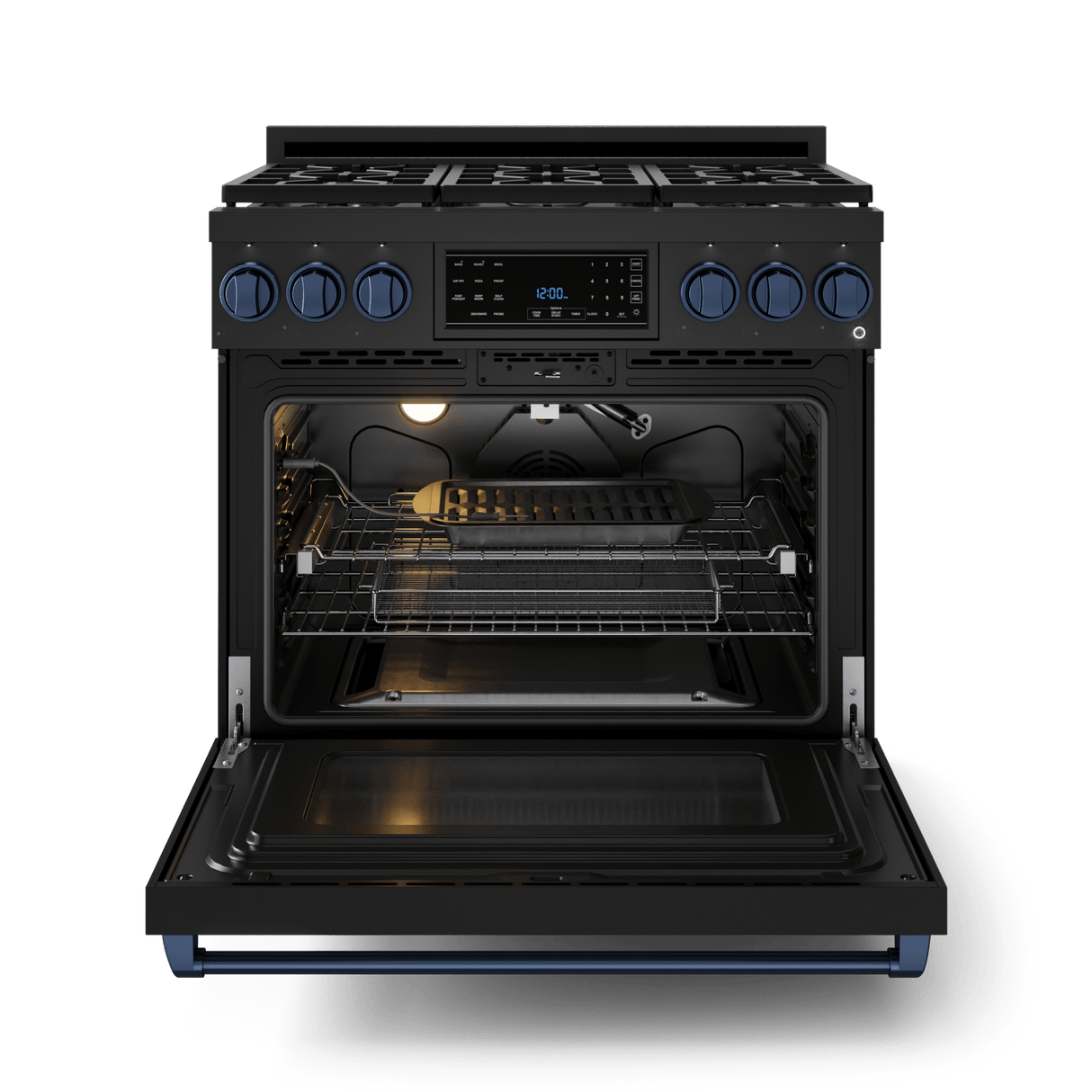 36 Inch Professional Gas Range With Tilt Panel Touch Control In Black/navy Blue  Gordon Ramsay Series