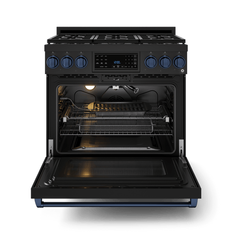 36 Inch Professional Gas Range With Tilt Panel Touch Control In Black/navy Blue  Gordon Ramsay Series