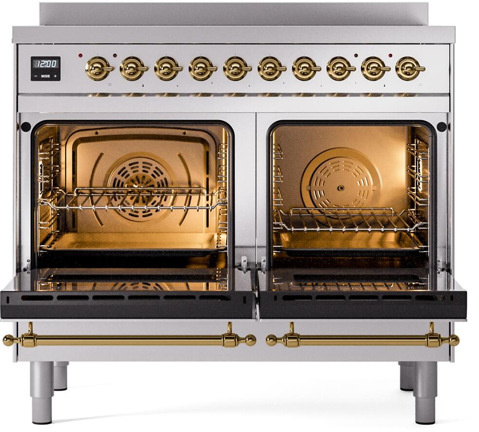 Nostalgie II 40 Inch Electric Freestanding Range in Stainless Steel with Brass Trim
