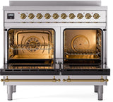 Nostalgie II 40 Inch Electric Freestanding Range in Stainless Steel with Brass Trim