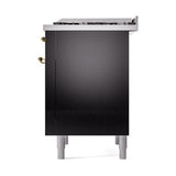 ILVE UN36FQNMPBKG Nostalgie II Noblesse 36 inch Dual Fuel Range (Natural Gas, Solid Door, Glossy Black, Brass)
