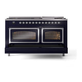 ILVE UN60FNMPMBCLP Nostalgie II Noblesse 60 inch Dual Fuel Range (9 Sealed Burners + Griddle, Liquid Propane, Triple Glass Door, Midnight Blue, Chrome)