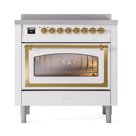ILVE UNI366NMPWHG Nostalgie II Noblesse 36 inch Induction Range (Triple Glass Door, White, Brass)