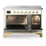 ILVE UMIB48NR3WHG Majestic III 48 inch Induction Range with 6 Elements, 5.02 cu. ft. Total Oven Capacity (Triple Glass Door, White, Brass)