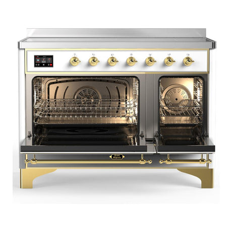 ILVE UMIB48NR3WHG Majestic III 48 inch Induction Range with 6 Elements, 5.02 cu. ft. Total Oven Capacity (Triple Glass Door, White, Brass)