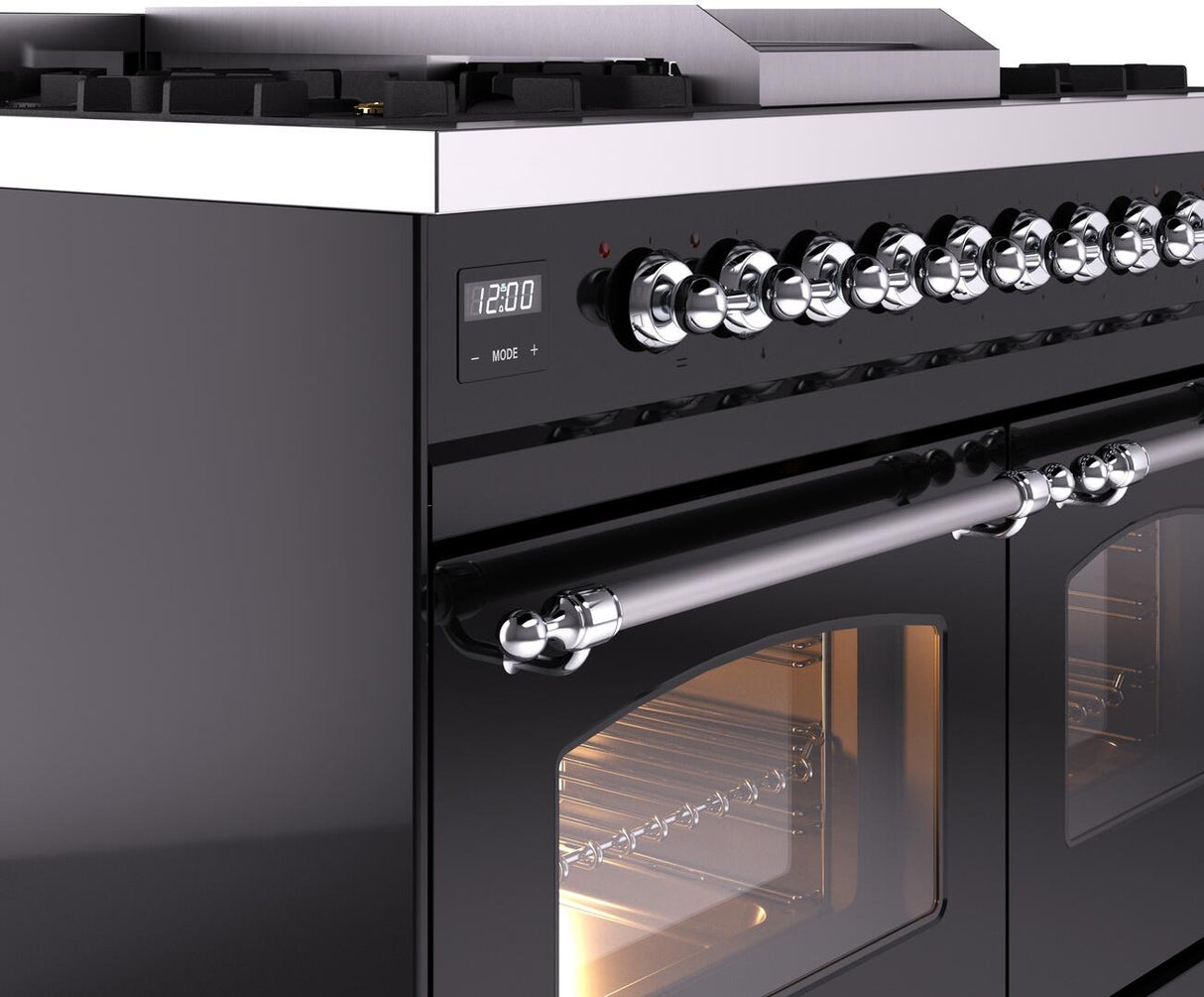 Nostalgie II 40 Inch Dual Fuel Liquid Propane Freestanding Range in Glossy Black with Chrome Trim