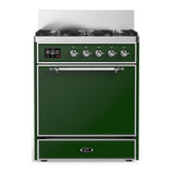 ILVE UM30QNR3EGCLP Majestic III 30 inch Dual Fuel Range with 5 Black Brass Burners, Dual Function Burner up to 25,000 BTU (Liquid Propane, Solid Door, Emerald Green, Chrome)