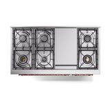 ILVE UN48FNMPMBPLP Nostalgie II Noblesse 48 inch Dual Fuel Range (8 Sealed Burners + Griddle, Liquid Propane, Triple Glass Door, Midnight Blue, Copper)