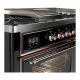 ILVE UM60FSNR3BKPLP Majestic III 60 inch Dual Fuel Range with 7 Burners, Griddle and French Top, Dual Function Burner with up to 25,000 BTU (Liquid Propane, Triple Glass Door, Glossy Black, Copper)