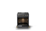 30"W. Dual Fuel Range (Finish: Cast Black, Trim: Brushed Brass, Fuel: Natural Gas)