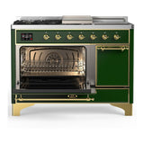 ILVE UM48FSQNR3EGG Majestic III 48 inch Dual Fuel Range with 5 Black Brass Burners, Griddle and French Top, Dual Function Burner up to 25,000 BTU (Natural Gas, Solid Door, Emerald Green, Brass)