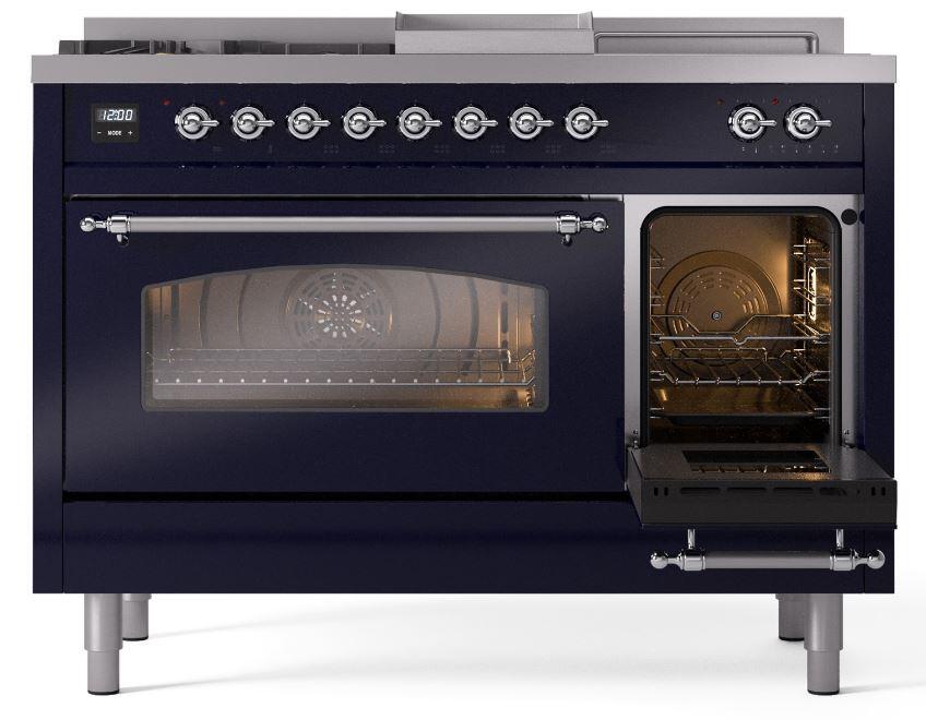 Nostalgie II 48 Inch Dual Fuel Natural Gas Freestanding Range in Blue with Chrome Trim