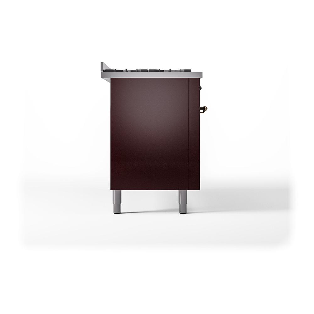 ILVE UN60FQNMPBUBLP Nostalgie II Noblesse 60 inch Dual Fuel Range (9 Sealed Burners + Griddle, Liquid Propane, Solid Door, Burgundy, Burnished)