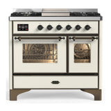 ILVE UMD40FNR3AWB Majestic III 40 inch Dual Fuel Range with 6 Burners and Griddle, Dual Function Burner up to 25,000 BTU (Natural Gas, Triple Glass Door, Antique White, Burnished)