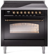 Nostalgie II 36 Inch Electric Freestanding Range in Glossy Black with Bronze Trim