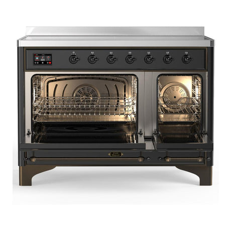ILVE UMIB48QNR3MGB Majestic III 48 inch Induction Range with 6 Elements, 5.02 cu. ft. Total Oven Capacity (Solid Door, Graphite Matte, Burnished)