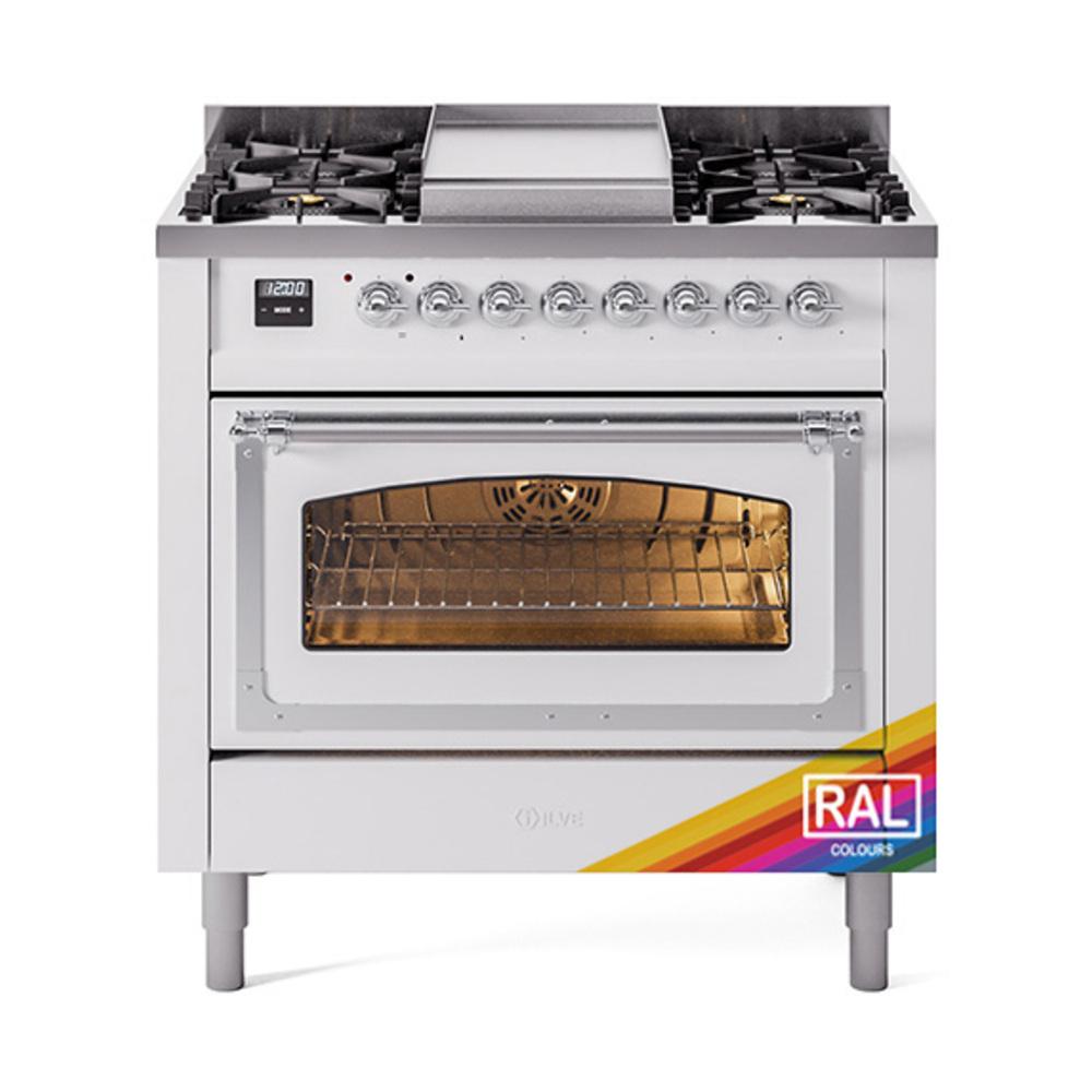 ILVE UN36FNMPRAC Nostalgie II Noblesse 36 inch Dual Fuel Range (Natural Gas, Triple Glass Door, RAL, Chrome)