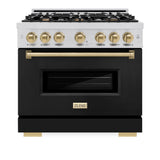 ZLINE Autograph Edition 36 in. 5.2 cu. ft. Classic Gas Range with 6 Burner Cooktop and Convection Gas Oven in Stainless Steel with Black Matte Door and Champagne Bronze Accents (CGRZ-BLM-36-CB)