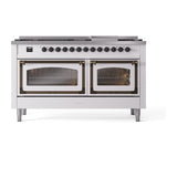 ILVE UN60FNMPWHB Nostalgie II Noblesse 60 inch Dual Fuel Range (9 Sealed Burners + Griddle, Natural Gas, Triple Glass Door, White, Burnished)