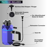FORNO ACQUA BrightDIAMOND Amethyst 1HP Super Quiet Garbage Disposal Corded with Motion Sensor Cabinet Light & Pre-Wired Air Switch