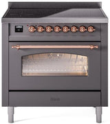 Nostalgie II 36 Inch Electric Freestanding Range in Matte Graphite with Copper Trim
