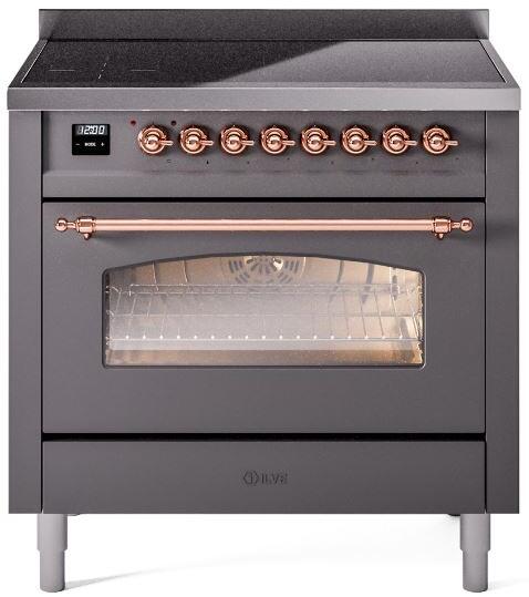 Nostalgie II 36 Inch Electric Freestanding Range in Matte Graphite with Copper Trim