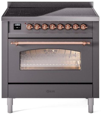 Nostalgie II 36 Inch Electric Freestanding Range in Matte Graphite with Copper Trim