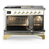 ILVE UM48FSNR3RAG Majestic III 48 inch Dual Fuel Range with 5 Black Brass Burners, Griddle and French Top, Dual Function Burner up to 25,000 BTU (Natural Gas, Triple Glass Door, RAL, Brass)