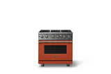 36"W. Open Burner Gas Range (Finish: Spiced Cider, Trim: Brushed Brass, Fuel: Natural Gas)