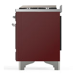 ILVE UM60FNR3BUCLP Majestic III 60 inch Dual Fuel Range with 9 Burners and Griddle, Dual Function Burner up to 25,000 BTU (Liquid Propane, Triple Glass Door, Burgundy, Chrome)
