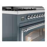ILVE UN48FSNMPBGCLP Nostalgie II Noblesse 48 inch Dual Fuel Range (5 Sealed Burners + Griddle + French Top, Liquid Propane, Triple Glass Door, Blue Grey, Chrome)