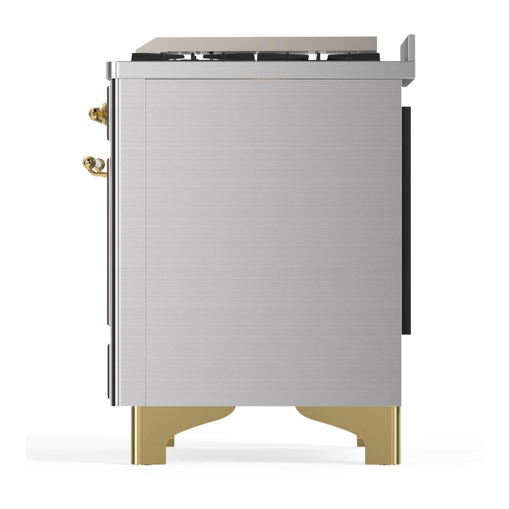 ILVE UM60FQNR3SSGLP Majestic III 60 inch Dual Fuel Range with 9 Burners and Griddle, Dual Function Burner up to 25,000 BTU (Liquid Propane, Solid Door, Stainless Steel, Brass)