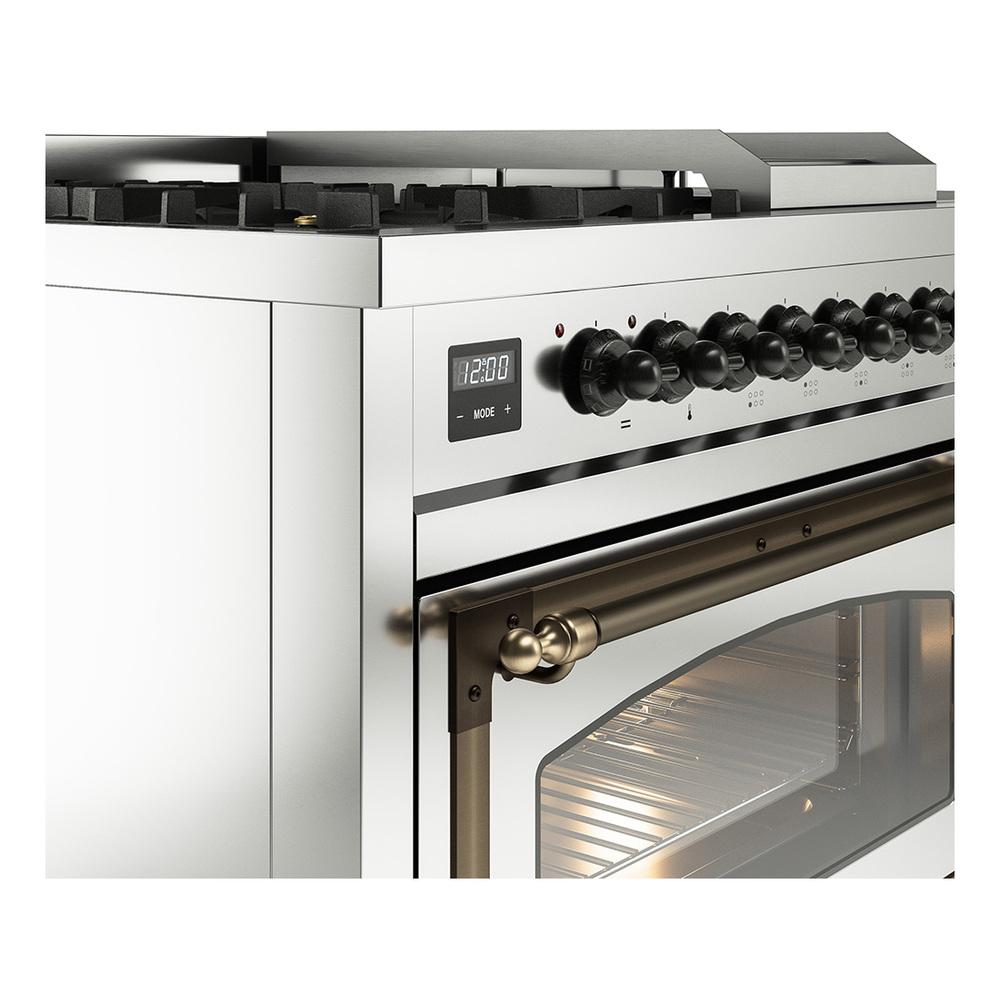 ILVE UN48FSNMPSSB Nostalgie II Noblesse 48 inch Dual Fuel Range (5 Sealed Burners + Griddle + French Top, Natural Gas, Triple Glass Door, Stainless Steel, Burnished)