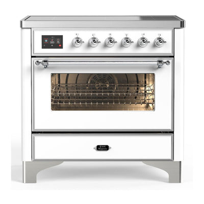 ILVE UMIB36NR3WHC Majestic III 36 inch Induction Range with 6 Elements, 3.5 cu. ft. Total Oven Capacity (Triple Glass Door, White, Chrome)