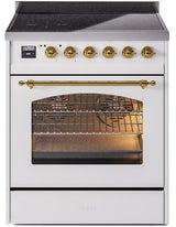 Nostalgie II 30 Inch Electric Freestanding Range in White with Brass Trim