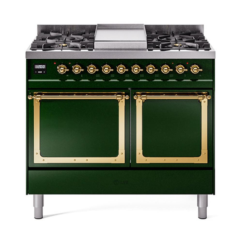 ILVE UND40FQNMPEGGLP Nostalgie II Noblesse 40 inch Dual Fuel Range (Liquid Propane, Solid Door, Emerald Green, Brass)