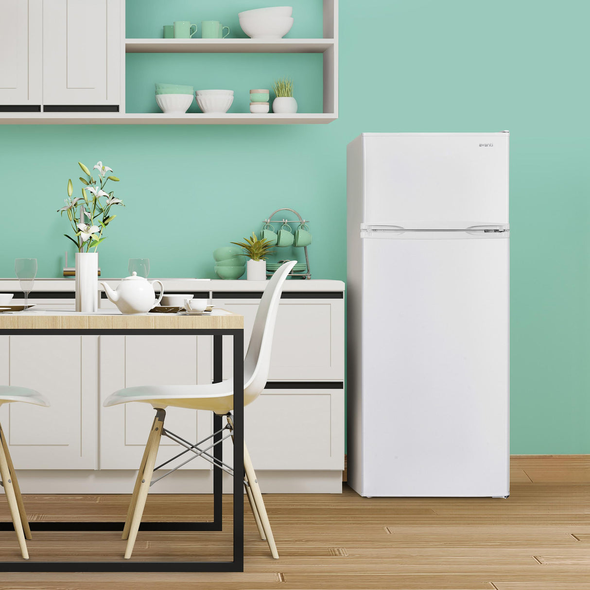 Avanti 7.5 cu. ft. Apartment Size Refrigerator, Top Freezer, Adjustable Glass Shelves, ENERGY STAR®, in White (RA7501BW)