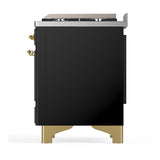 ILVE UM48FNR3BKG Majestic III 48 inch Dual Fuel Range with 8 Burners and Griddle, Dual Function Burner up to 25,000 BTU (Natural Gas, Triple Glass Door, Glossy Black, Brass)
