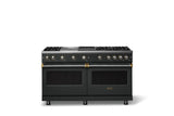 60"W. Sealed Burner Gas Range (Finish: Antique Bronze, Trim: Brushed Brass, Fuel: Propane)