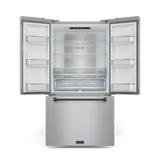 36 Inch 20.3 Cu Ft French Door Counter Depth Refrigerator With Ice Maker In Stainless Steel/navy Blue  Gordon Ramsay Series