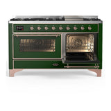 ILVE UM60FNR3EGP Majestic III 60 inch Dual Fuel Range with 9 Burners and Griddle, Dual Function Burner up to 25,000 BTU (Natural Gas, Triple Glass Door, Emerald Green, Copper)