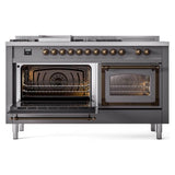 ILVE UN60FSNMPMGB Nostalgie II Noblesse 60 inch Dual Fuel Range (7 Sealed Burners + Griddle + French Top, Natural Gas, Triple Glass Door, Graphite Matte, Burnished)